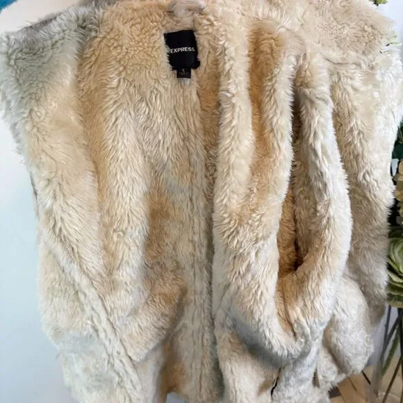 Express Faux Suede Moto Jacket Cream Shearling Collar Zip Front Large - Picture 8 of 13